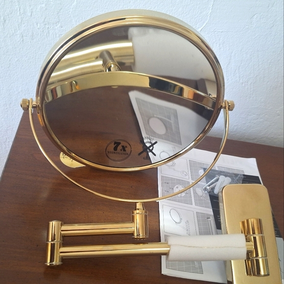 Wall Mounted Makeup Gold Mirrors 8 Inch Brass Double Sided With Magnifying - Picture 12 of 12